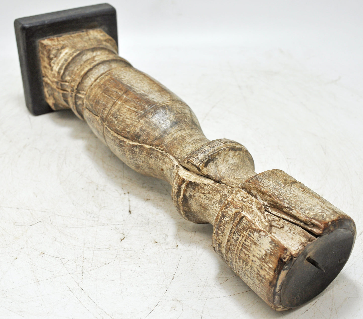 Antique Wooden Paga Leg Candle Holder Original Old Hand Carved White Rustic