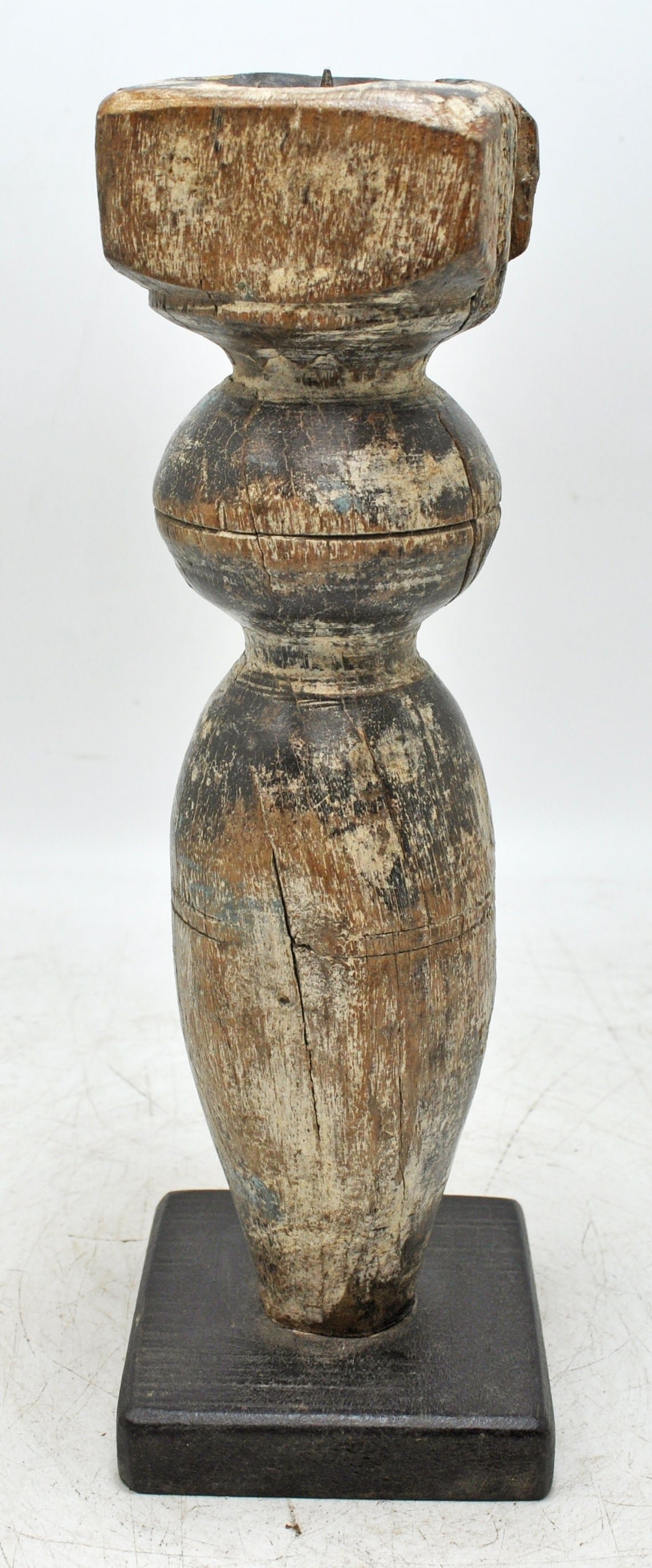 Antique Wooden Paga Leg Candle Holder Original Old Hand Carved White Rustic