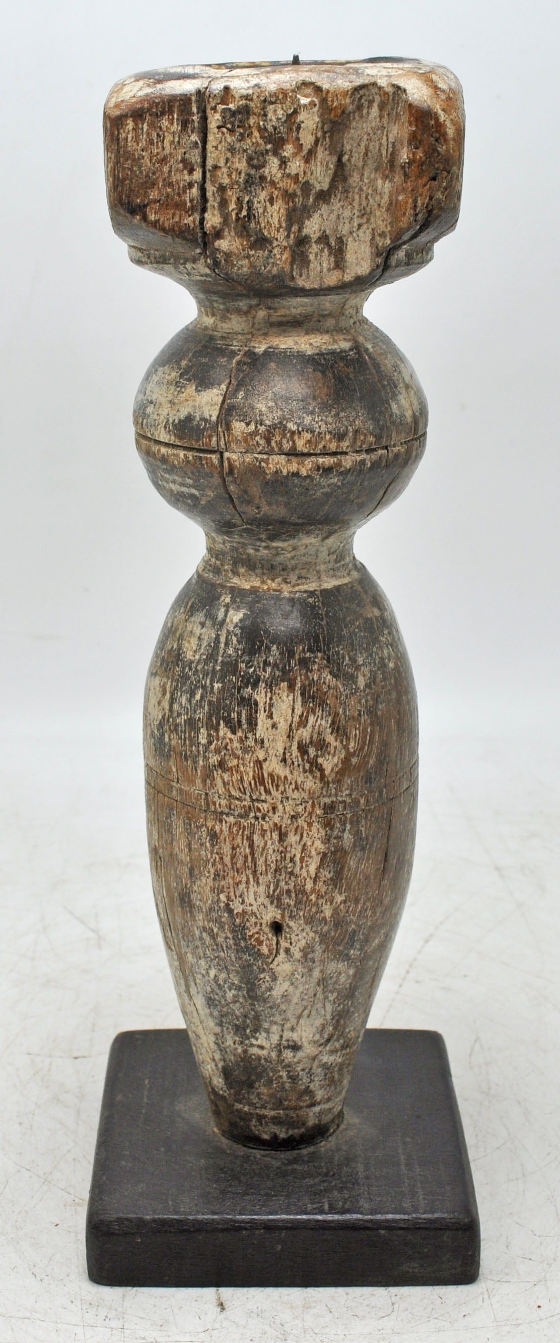 Antique Wooden Paga Leg Candle Holder Original Old Hand Carved White Rustic