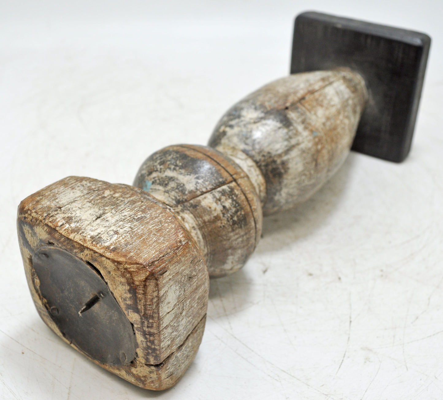 Antique Wooden Paga Leg Candle Holder Original Old Hand Carved White Rustic