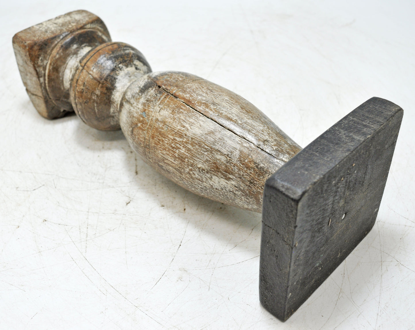 Antique Wooden Paga Leg Candle Holder Original Old Hand Carved White Rustic