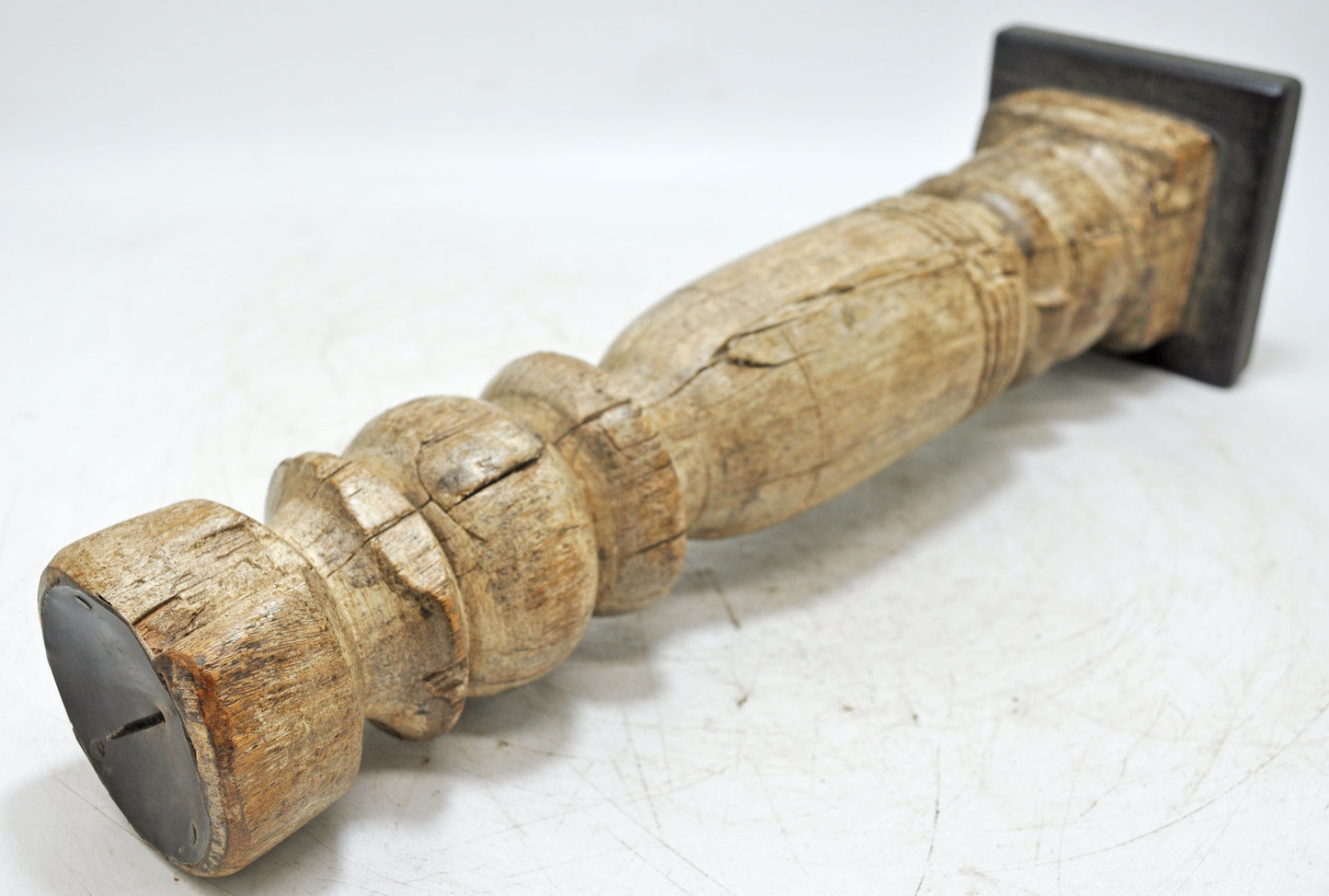 Antique Wooden Paga Leg Candle Holder Original Old Hand Carved White Rustic