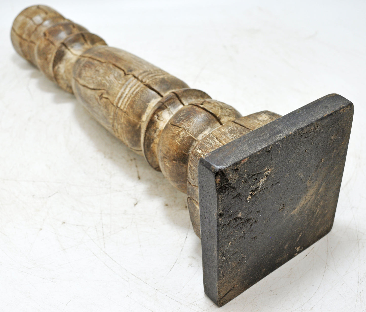 Antique Wooden Paga Leg Candle Holder Original Old Hand Carved White Rustic