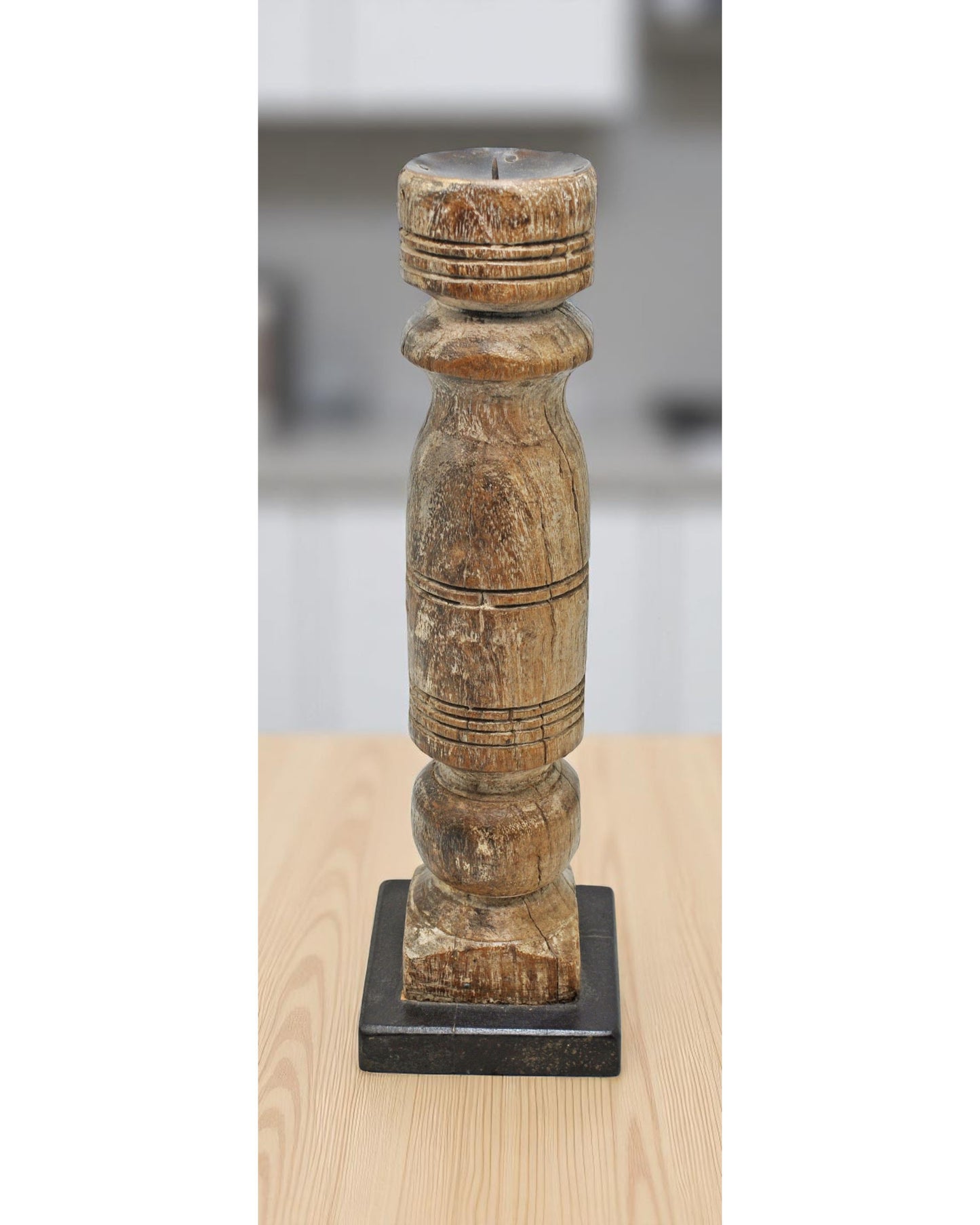 Antique Wooden Paga Leg Candle Holder Original Old Hand Carved White Rustic