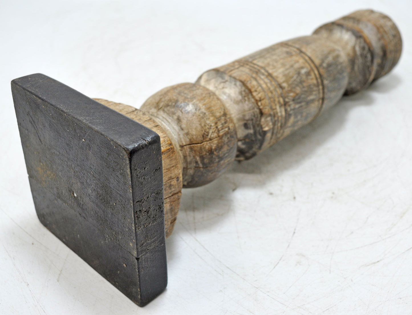 Antique Wooden Paga Leg Candle Holder Original Old Hand Carved White Rustic