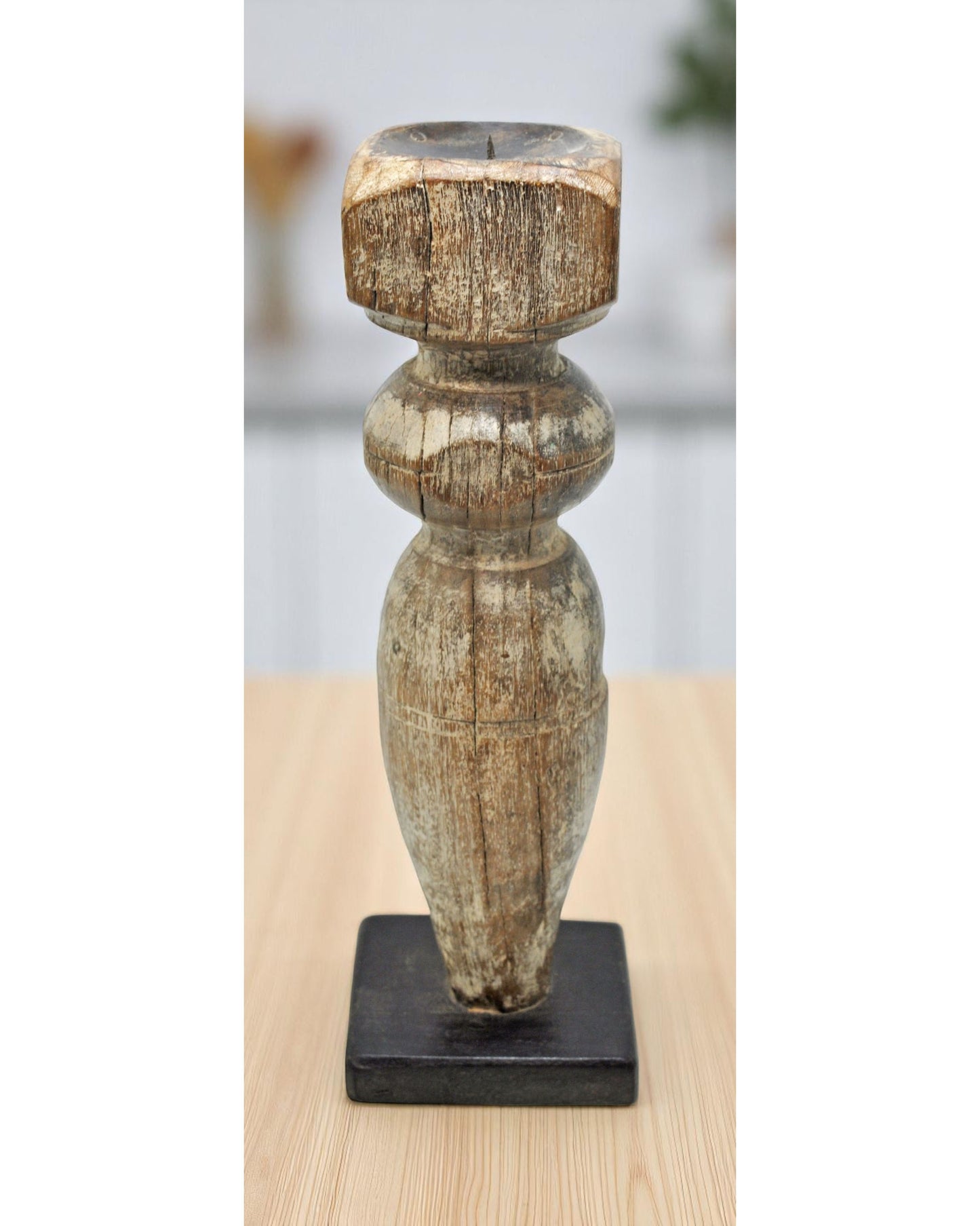 Antique Wooden Paga Leg Candle Holder Original Old Hand Carved White Rustic