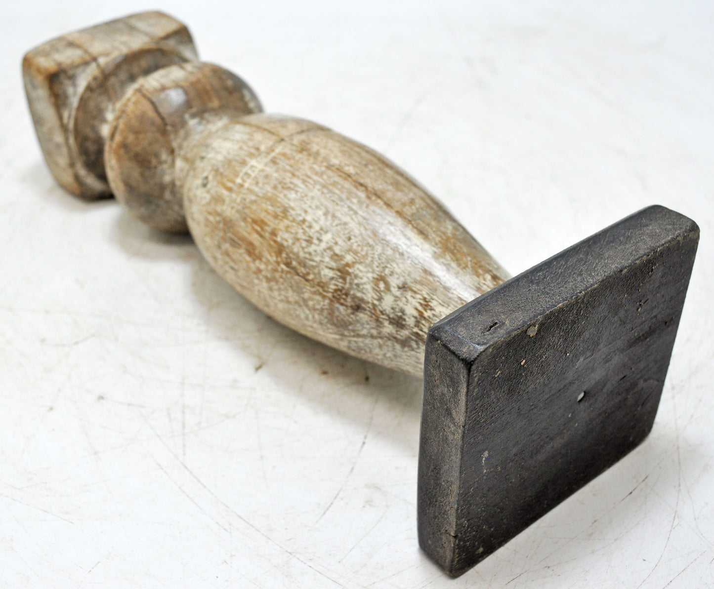 Antique Wooden Paga Leg Candle Holder Original Old Hand Carved White Rustic