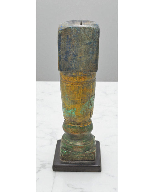 Antique Wooden Paga Leg Candle Holder Original Old Hand Carved Rustic Painted