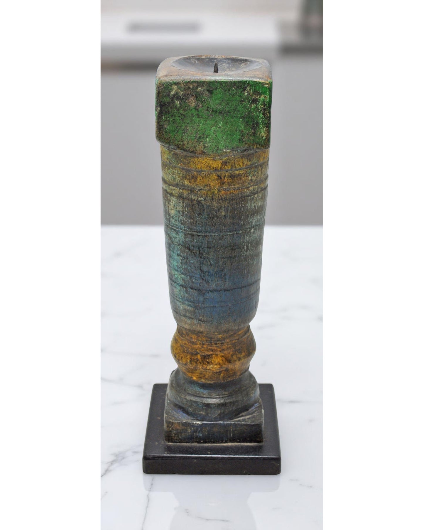 Antique Wooden Paga Leg Candle Holder Original Old Hand Carved Rustic Painted