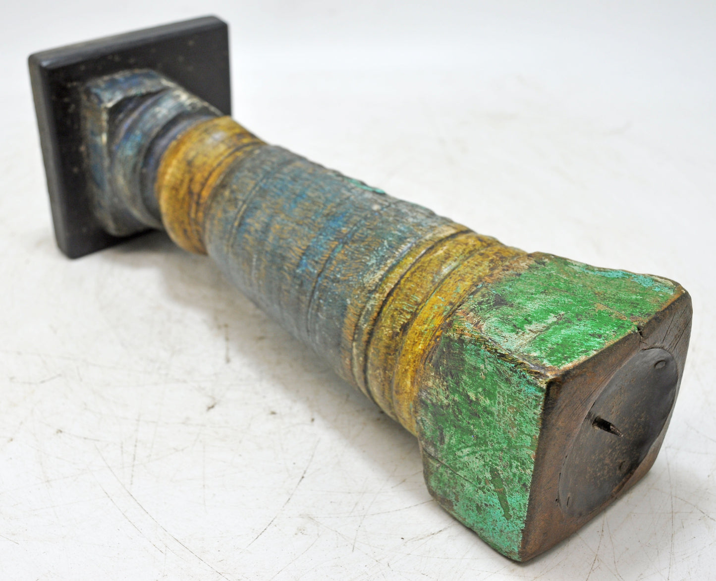 Antique Wooden Paga Leg Candle Holder Original Old Hand Carved Rustic Painted