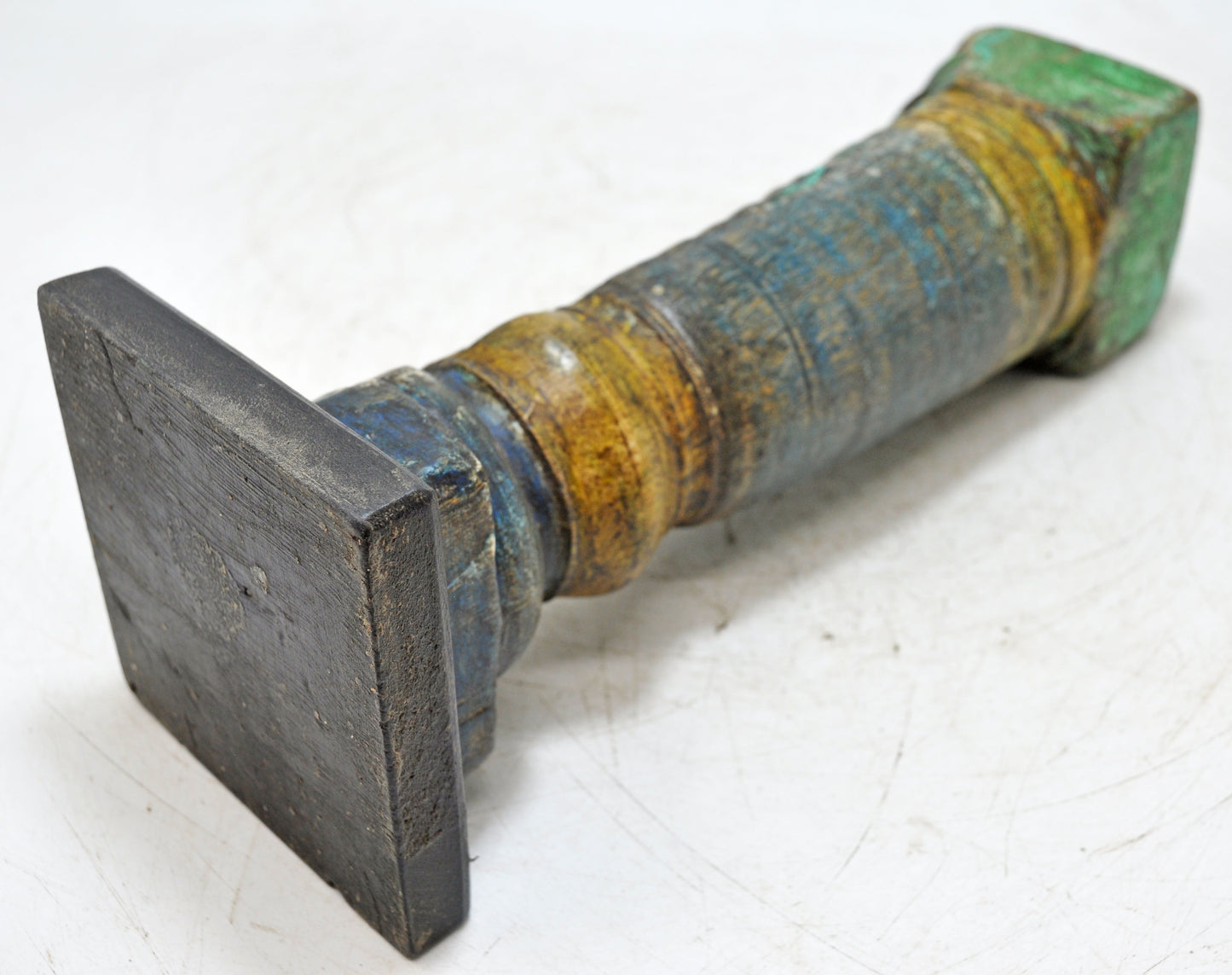 Antique Wooden Paga Leg Candle Holder Original Old Hand Carved Rustic Painted