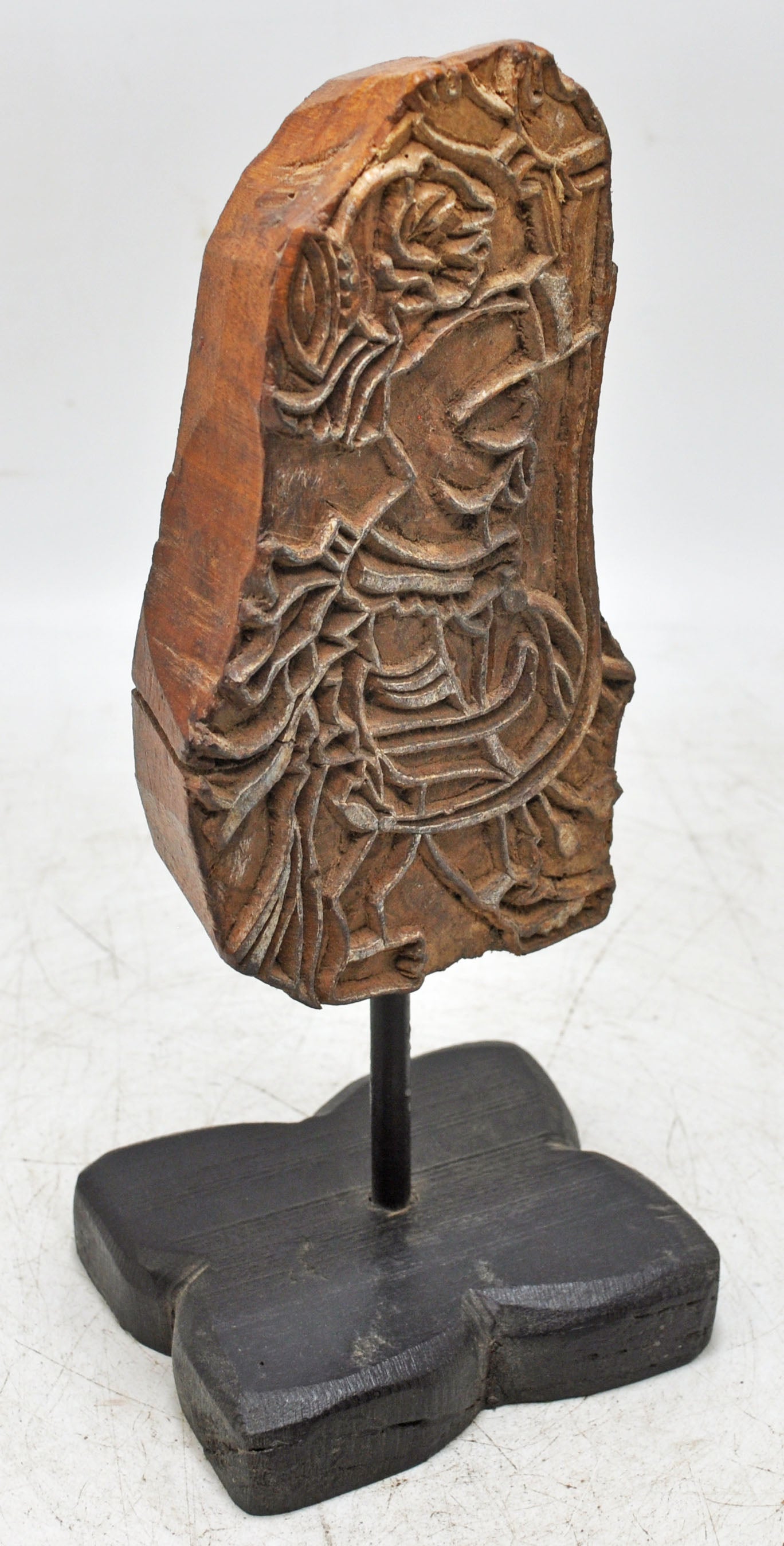 Antique Wooden Textile Printing Block on Stand Original Old Hand Carved