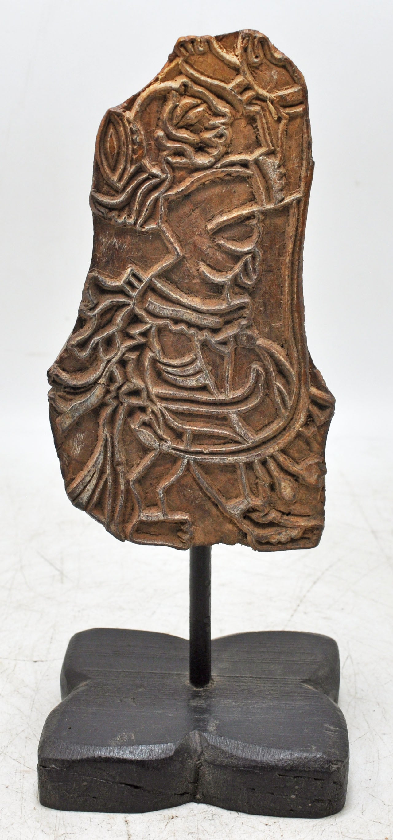 Antique Wooden Textile Printing Block on Stand Original Old Hand Carved
