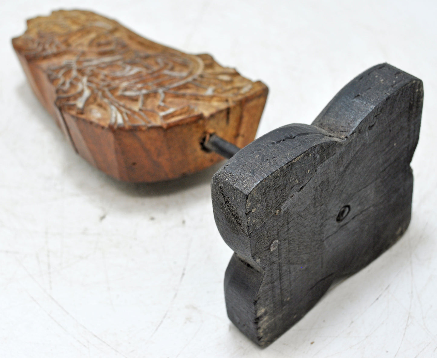 Antique Wooden Textile Printing Block on Stand Original Old Hand Carved