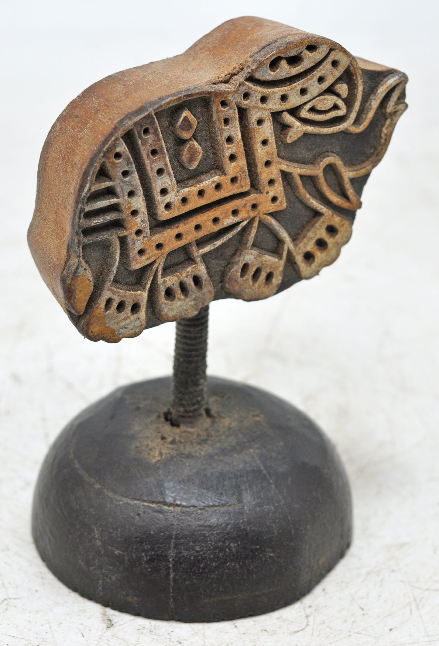 Antique Wooden Textile Printing Block on Stand Original Old Hand Carved