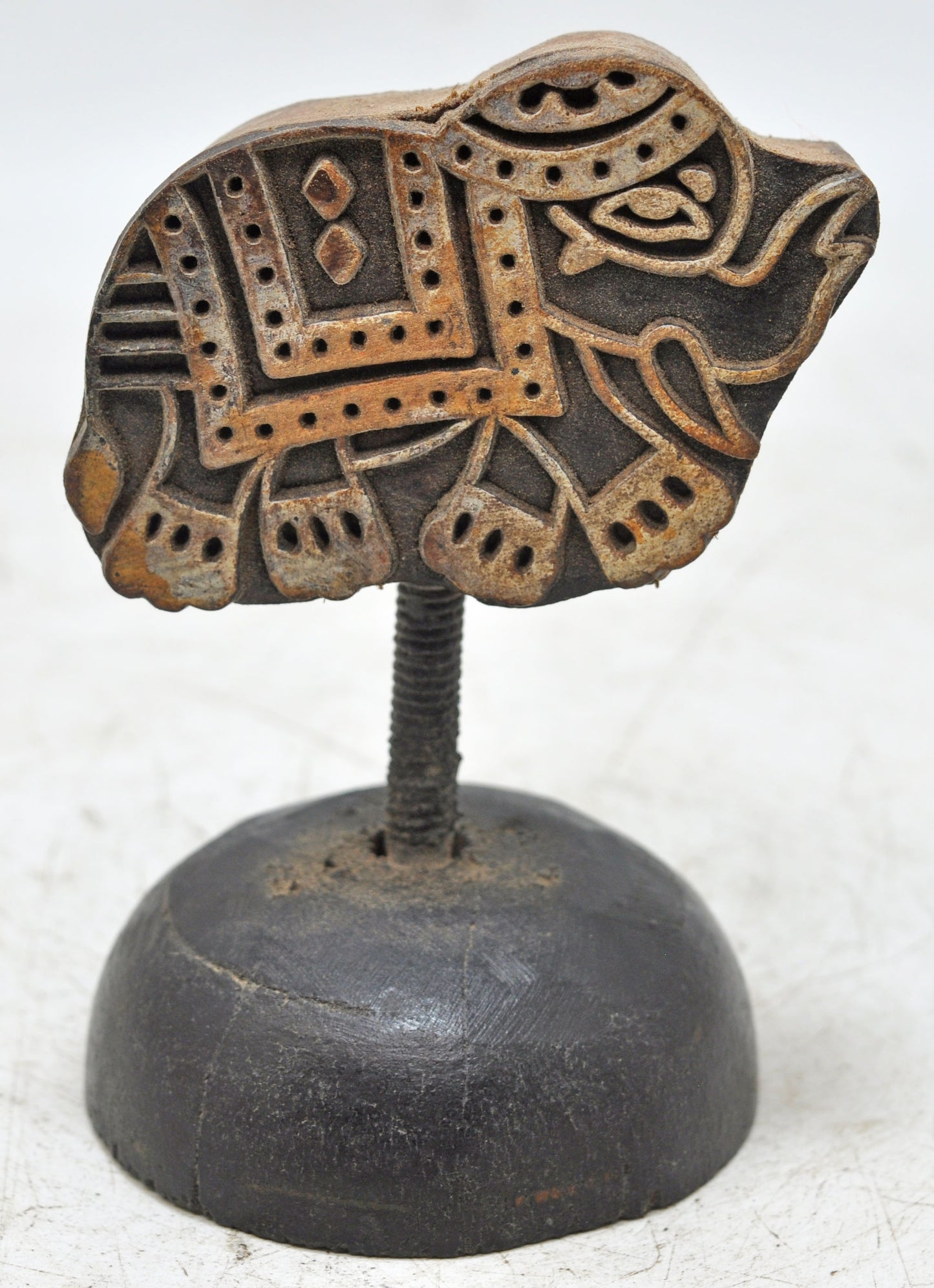 Antique Wooden Textile Printing Block on Stand Original Old Hand Carved