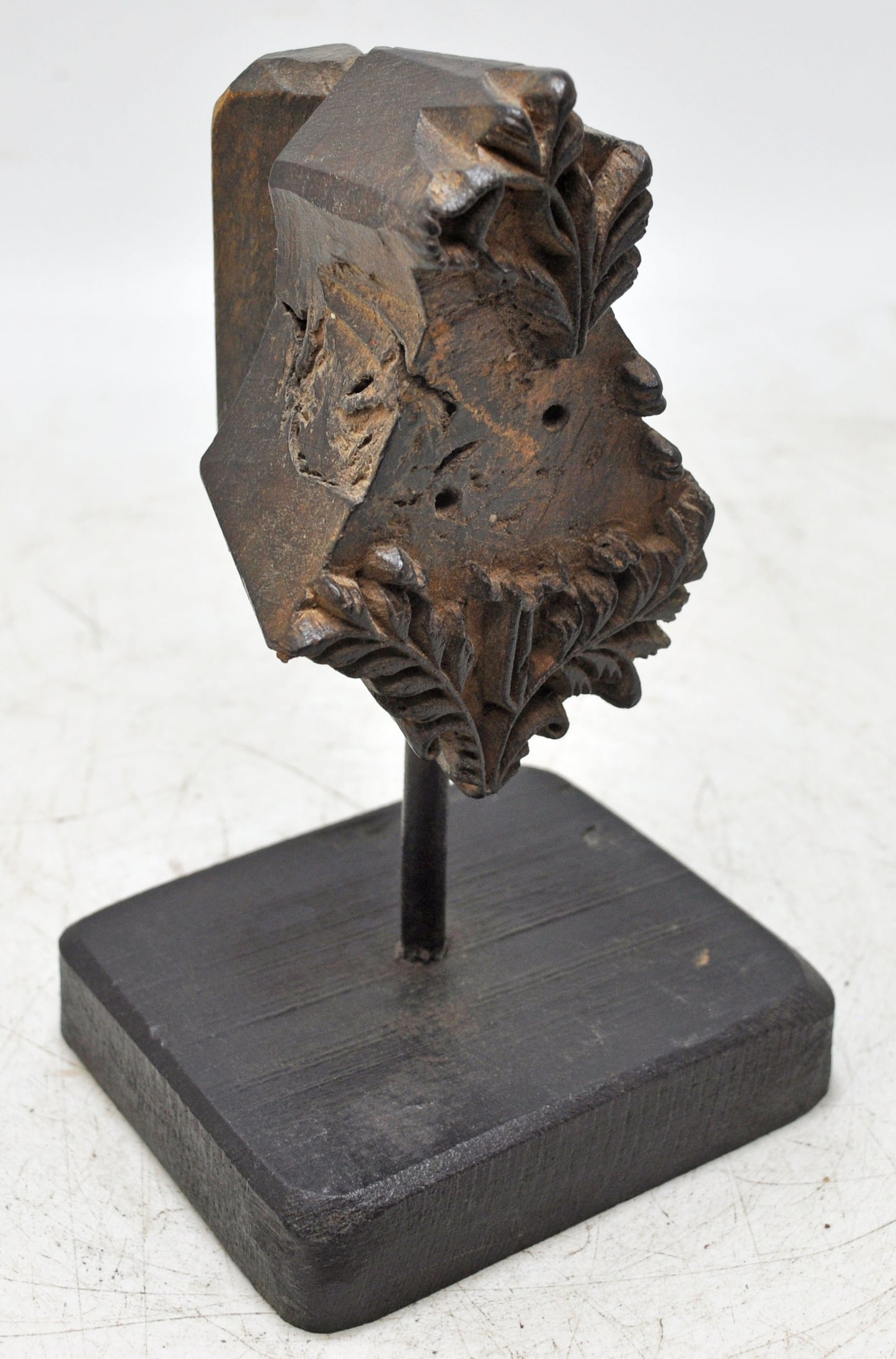 Antique Wooden Textile Printing Block on Stand Original Old Hand Carved