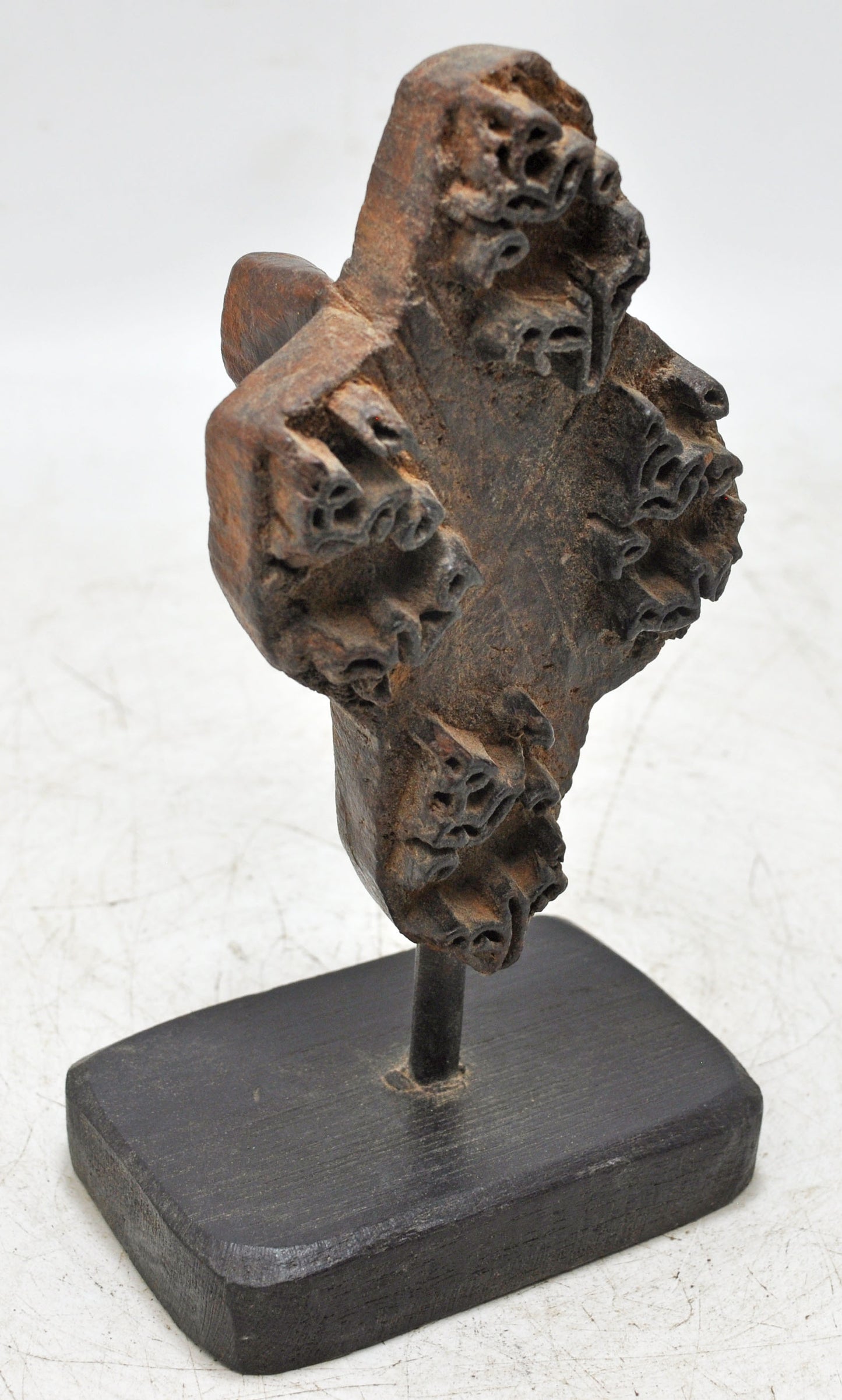 Antique Wooden Textile Printing Block on Stand Original Old Hand Carved