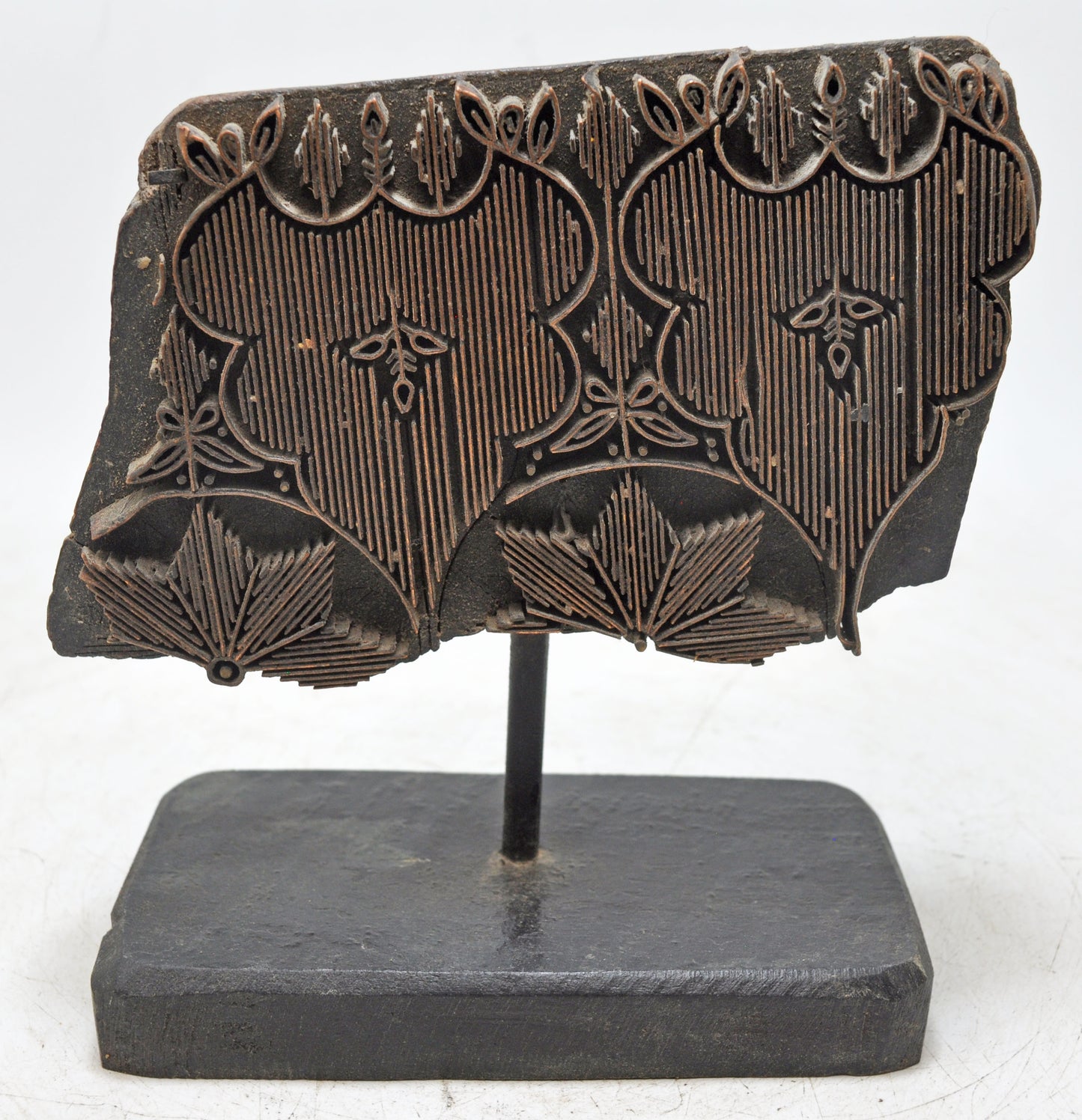 Antique Wooden Textile Printing Block on Stand Original Old Hand Carved