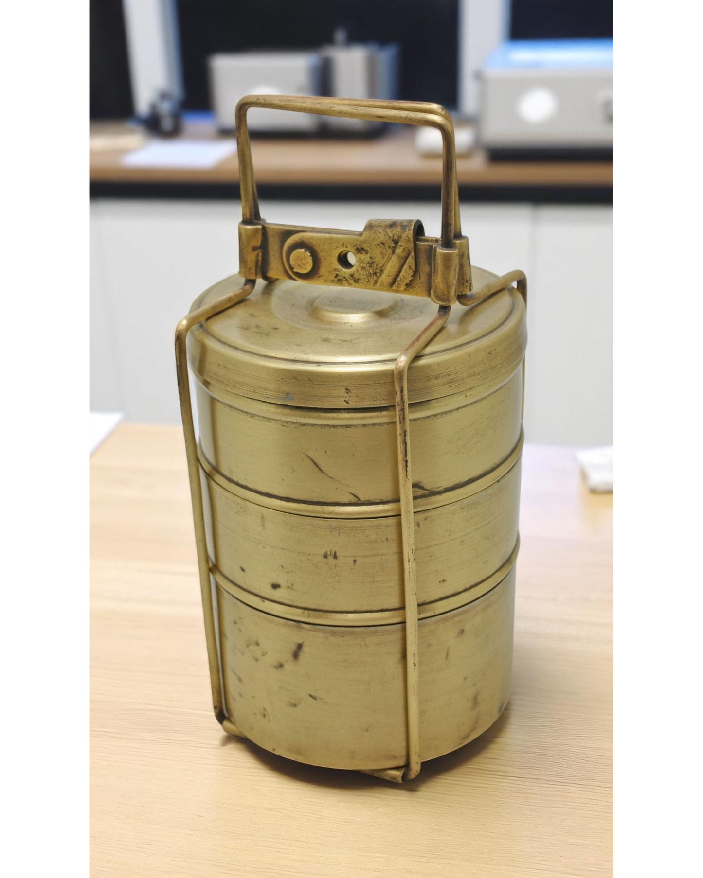 Antique Brass 3 Tier Tiffin Food Box Original Old Hand Crafted
