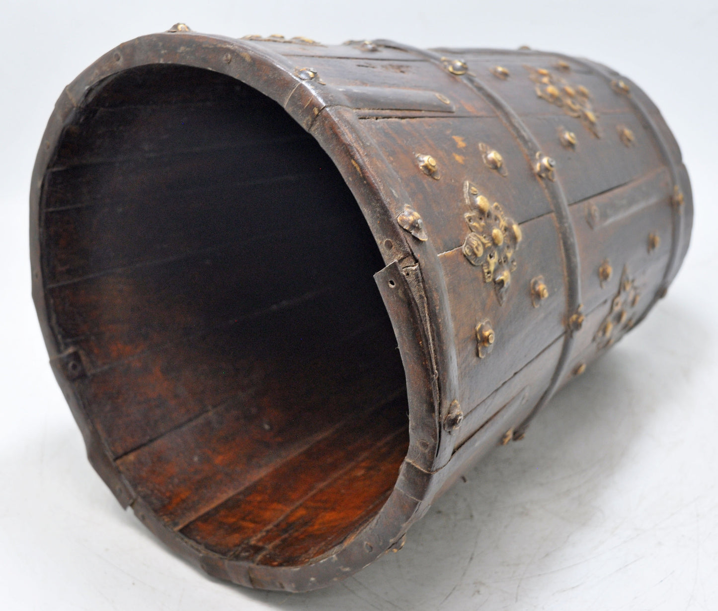 Vintage Wooden Planter Pot Original Old Hand Crafted Metal Fitted