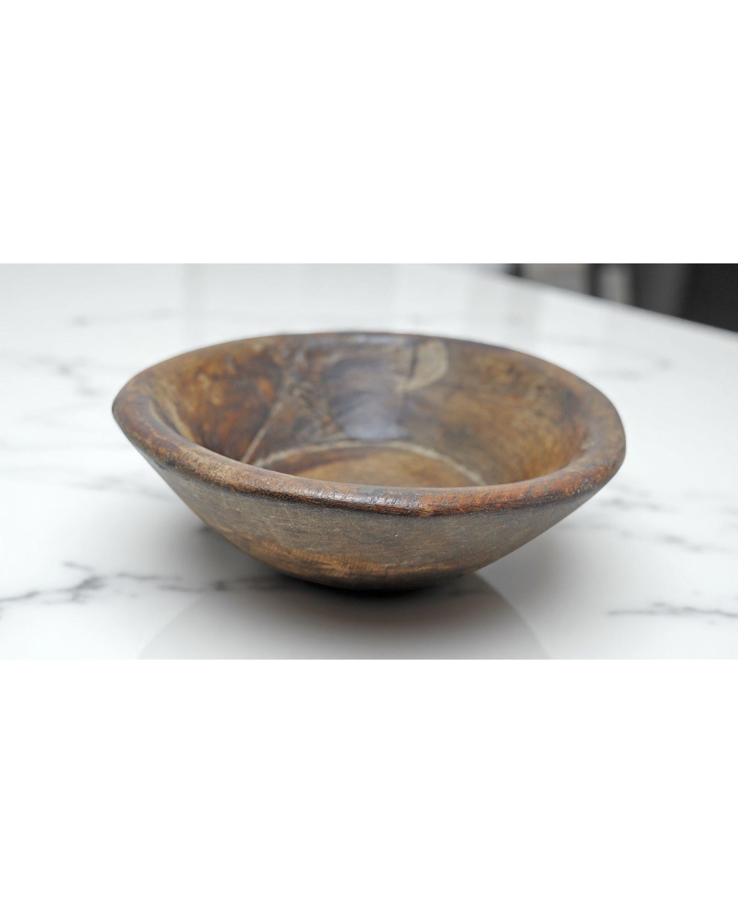 Antique Wooden Round Dough Kneading Parat Bowl Original Old Hand Carved