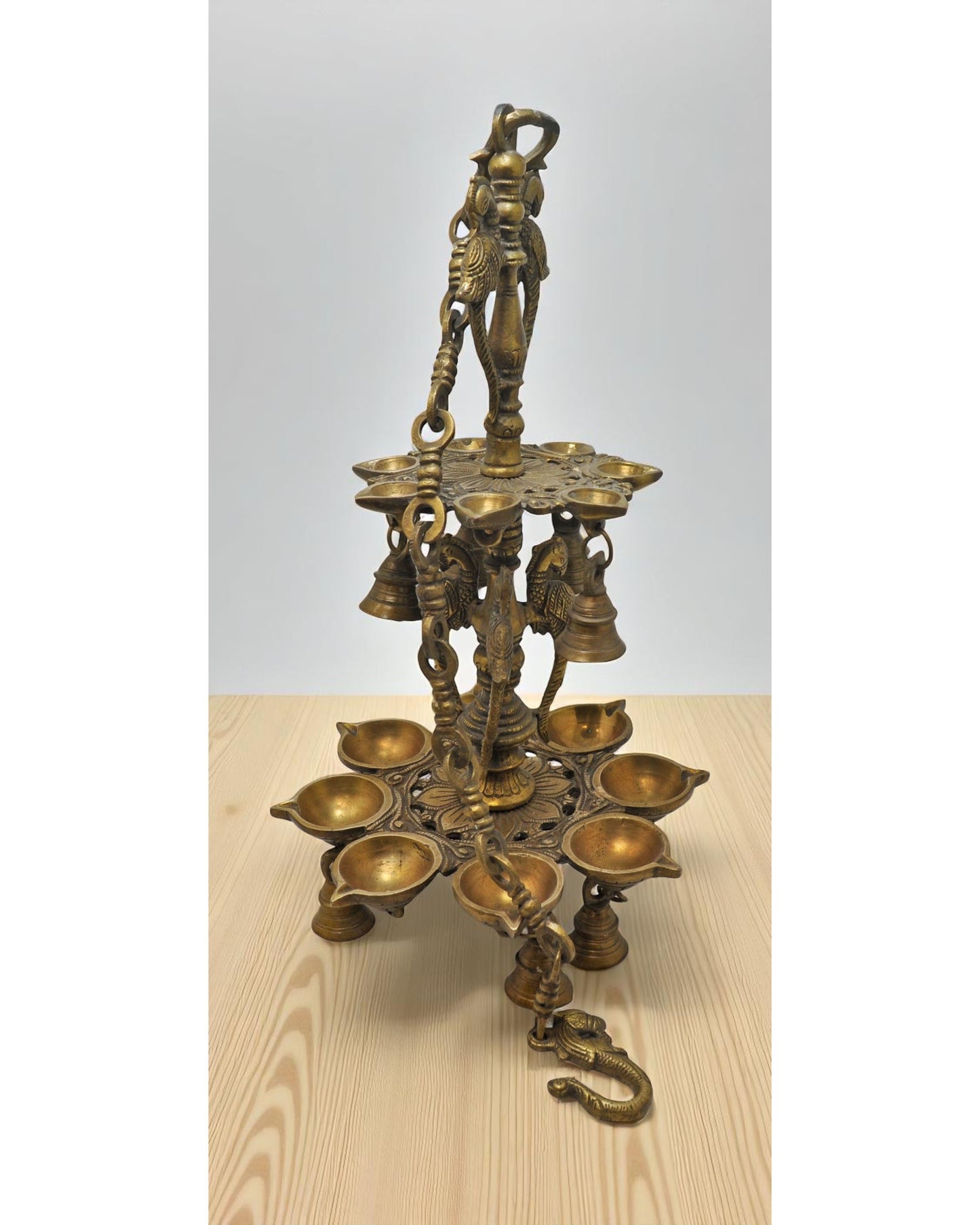 Antique Brass Large Hanging Diya Oil Light Lamp Original Old Fine Engraved