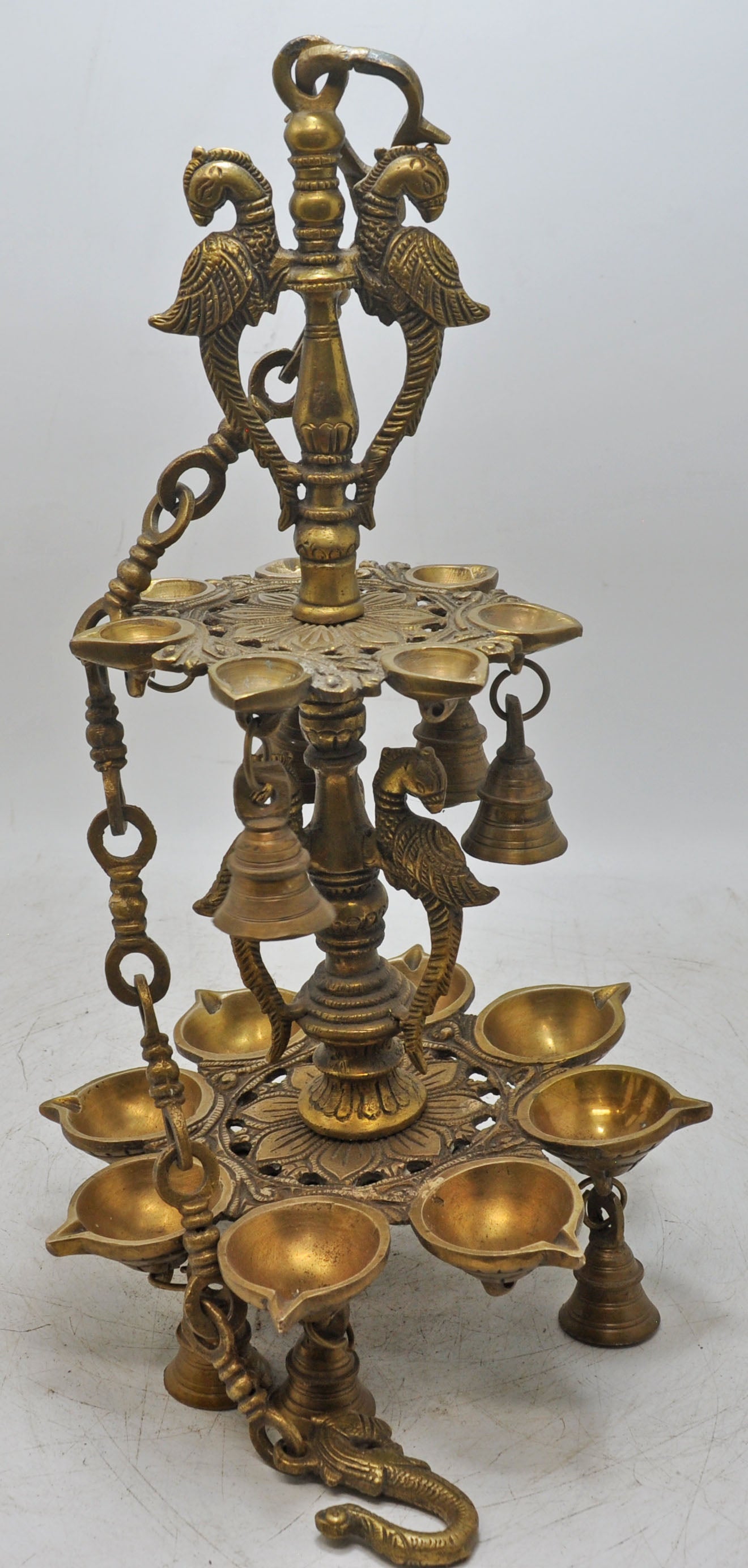 Antique Brass Large Hanging Diya Oil Light Lamp Original Old Fine Engraved