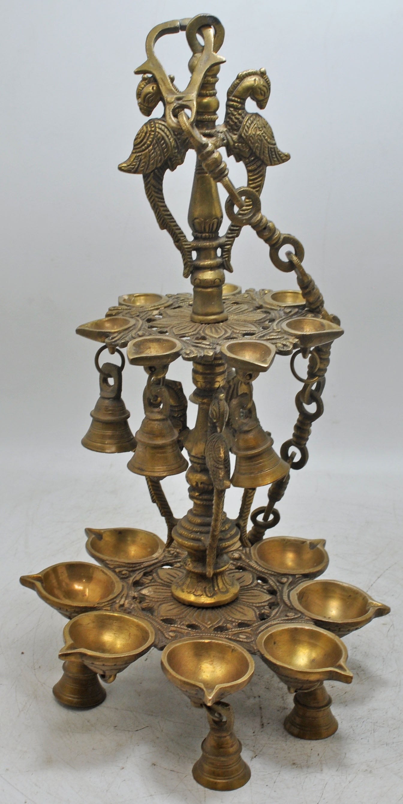 Antique Brass Large Hanging Diya Oil Light Lamp Original Old Fine Engraved
