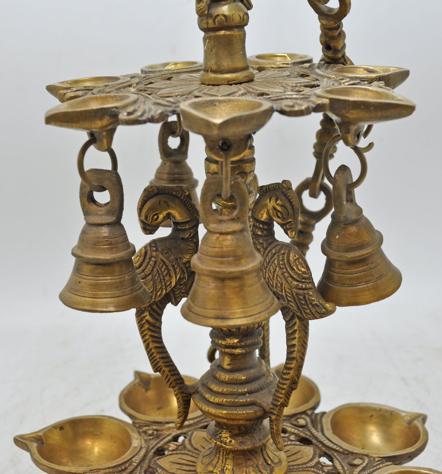 Antique Brass Large Hanging Diya Oil Light Lamp Original Old Fine Engraved