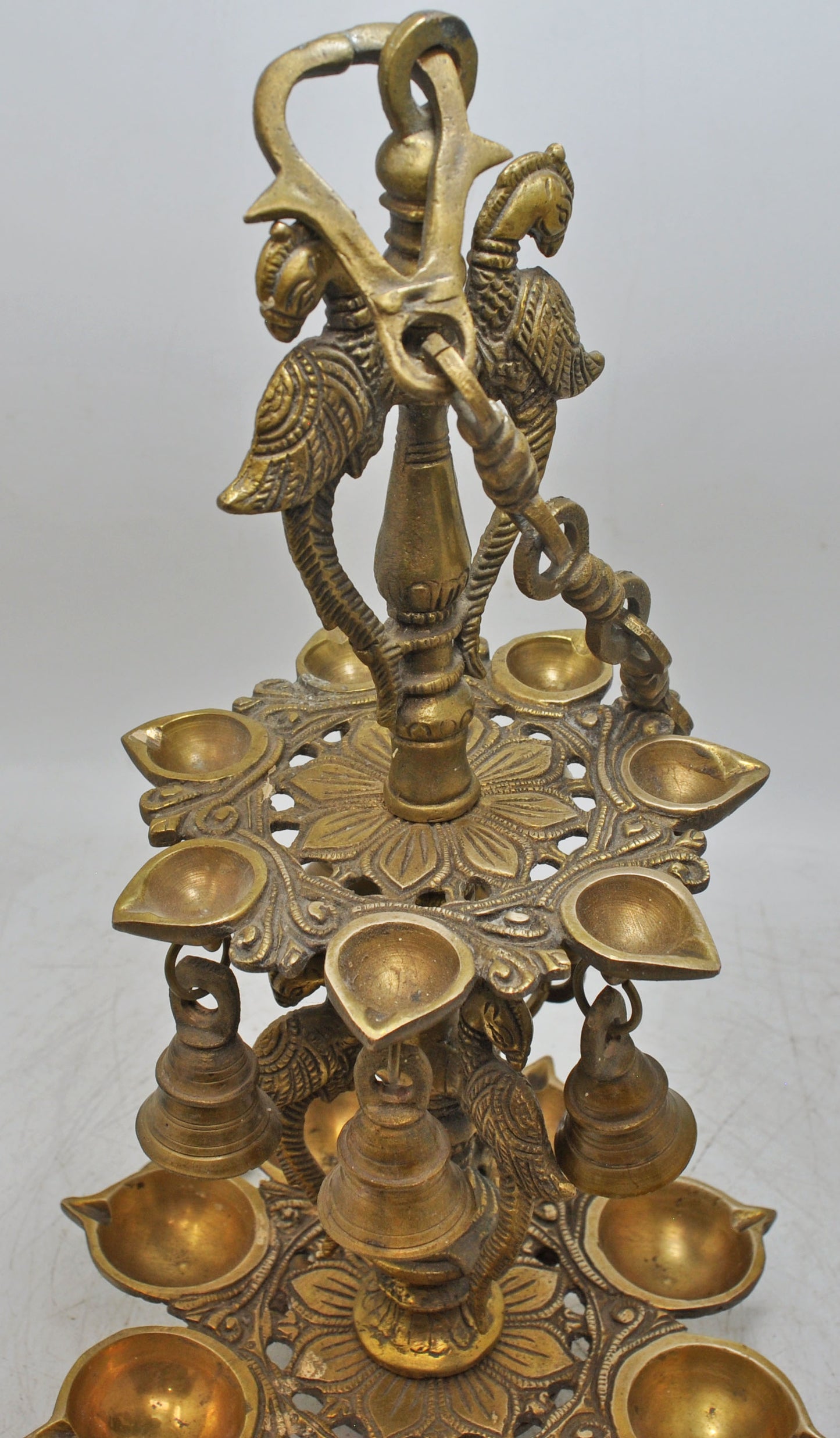 Antique Brass Large Hanging Diya Oil Light Lamp Original Old Fine Engraved