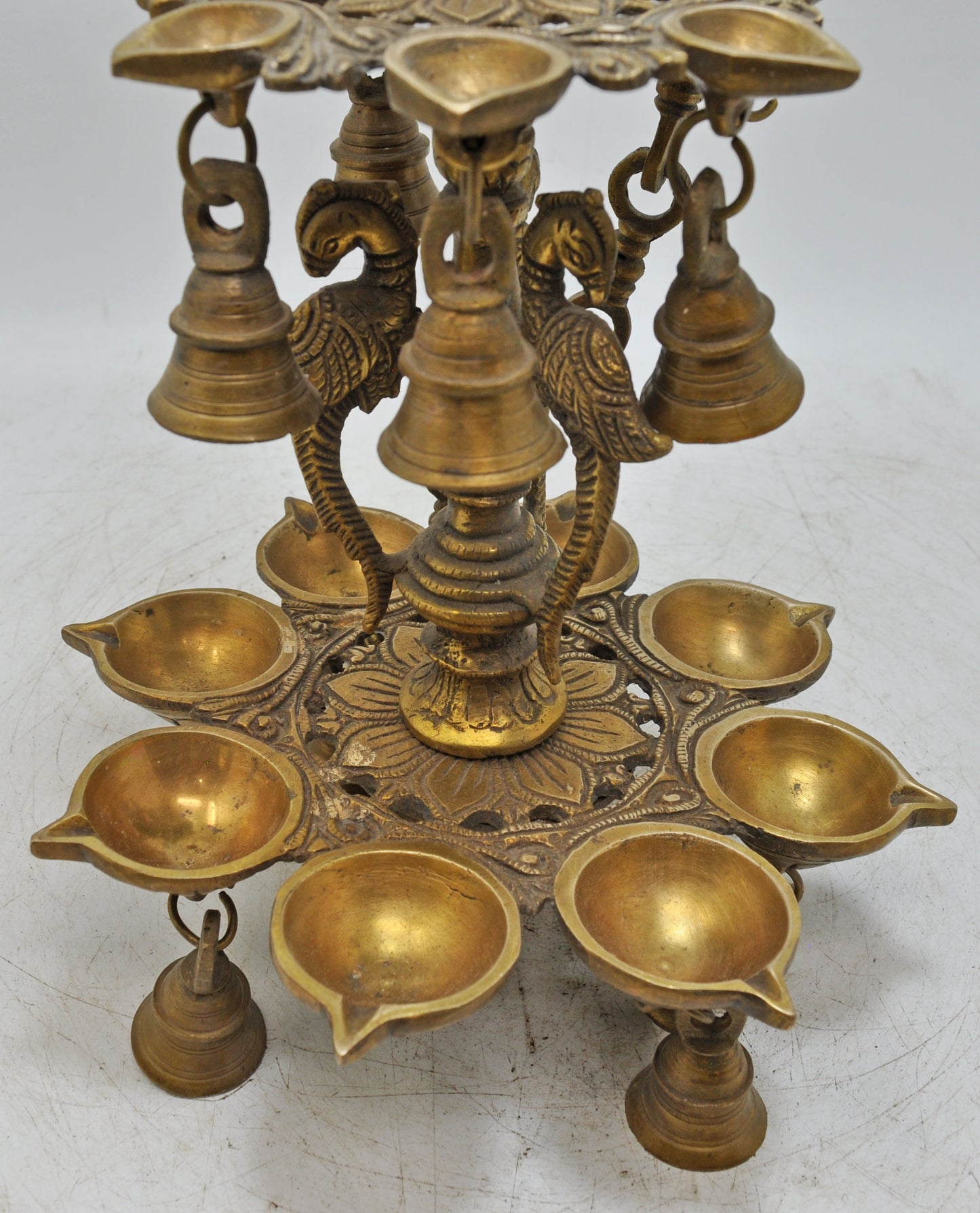 Antique Brass Large Hanging Diya Oil Light Lamp Original Old Fine Engraved