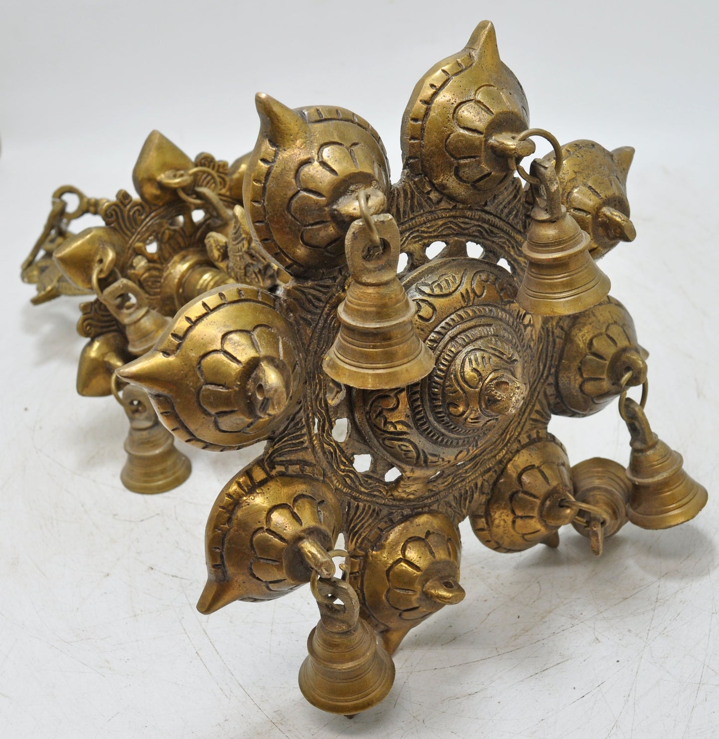 Antique Brass Large Hanging Diya Oil Light Lamp Original Old Fine Engraved