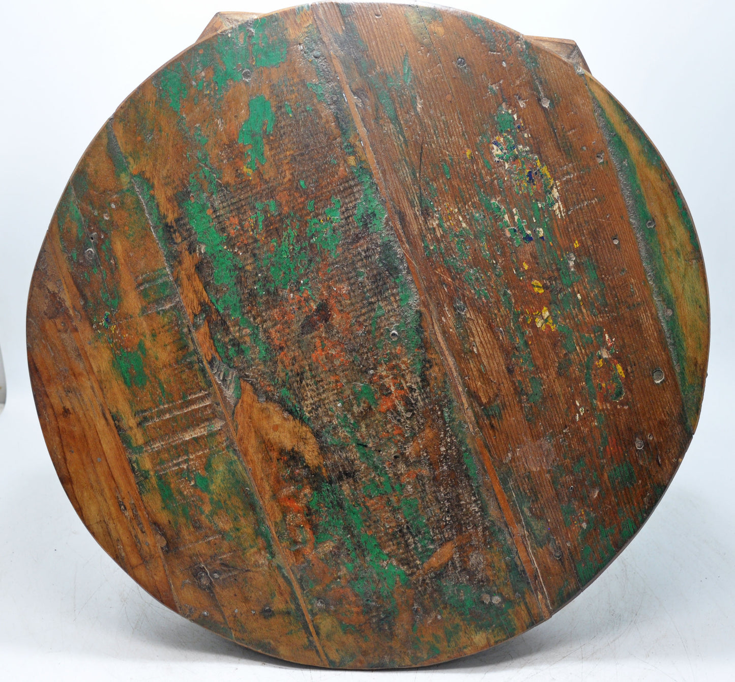 Antique Wooden Round Floor Sitting Bajot Stool Original Old Hand Crafted