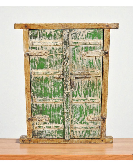 Antique Wooden Large Wall Décor Window Panel With Frame Original Old
