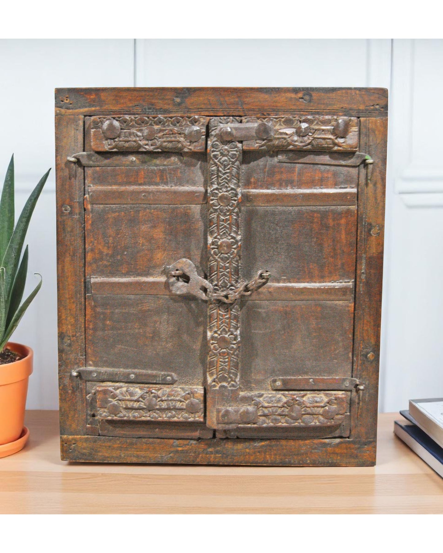 Antique Wooden Large Wall Décor Window Panel With Frame Original Old