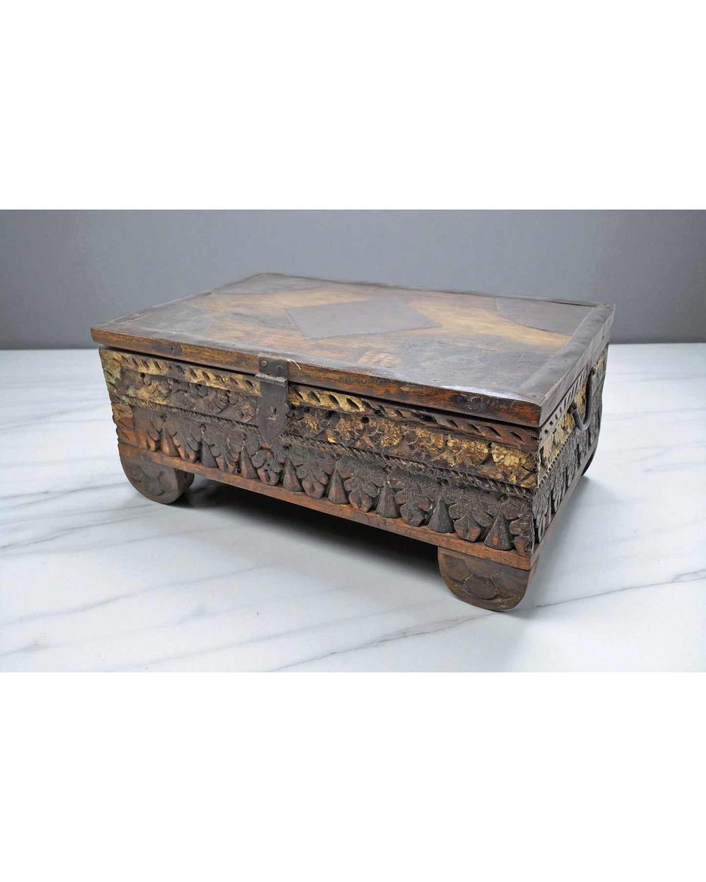 Antique Wooden Fine Carved Storage Treausre Chest Box Original Old