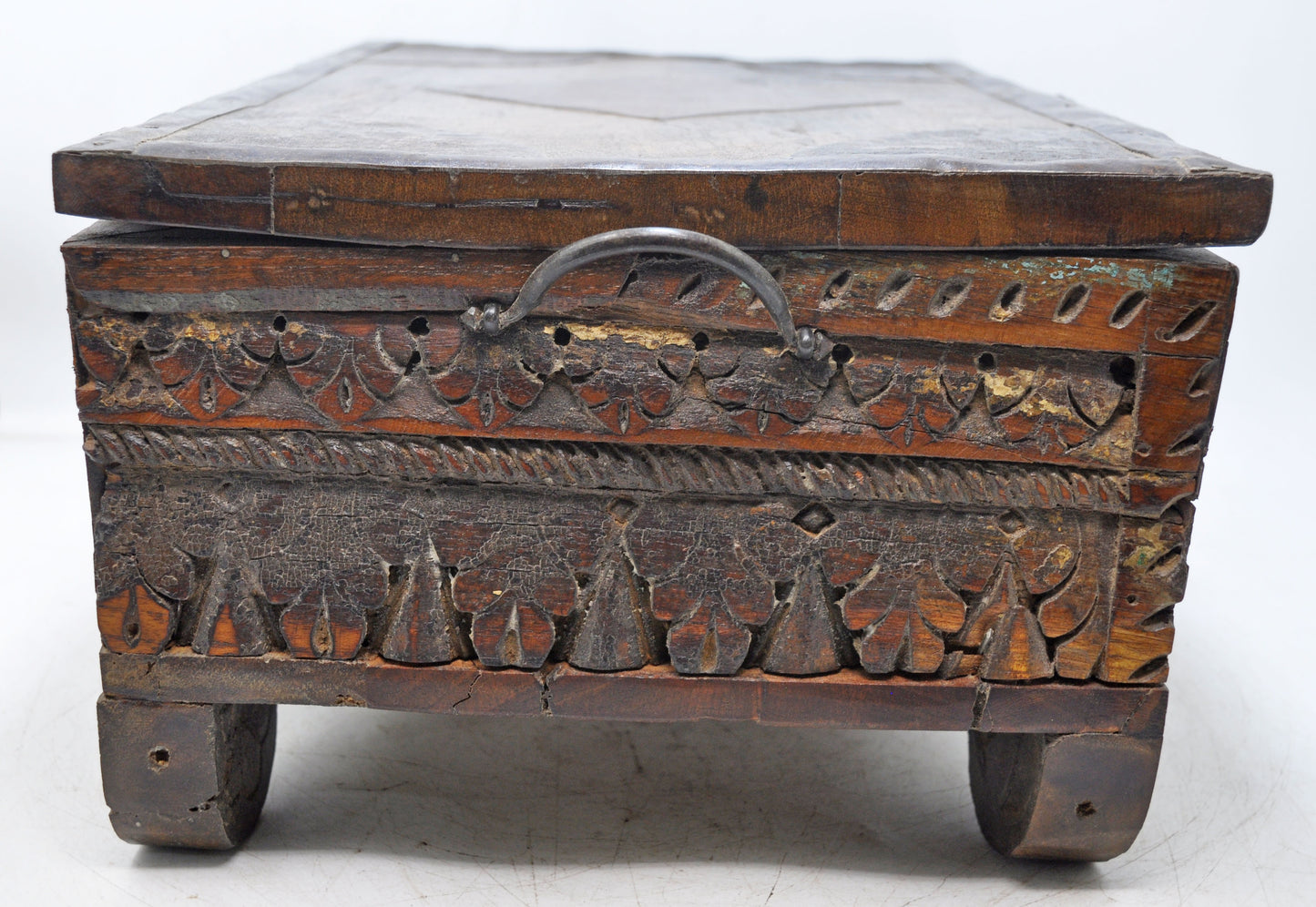Antique Wooden Fine Carved Storage Treausre Chest Box Original Old