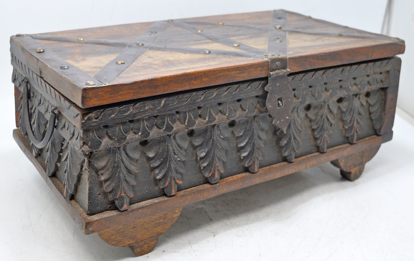 Antique Wooden Fine Carved Storage Treausre Chest Box Original Old