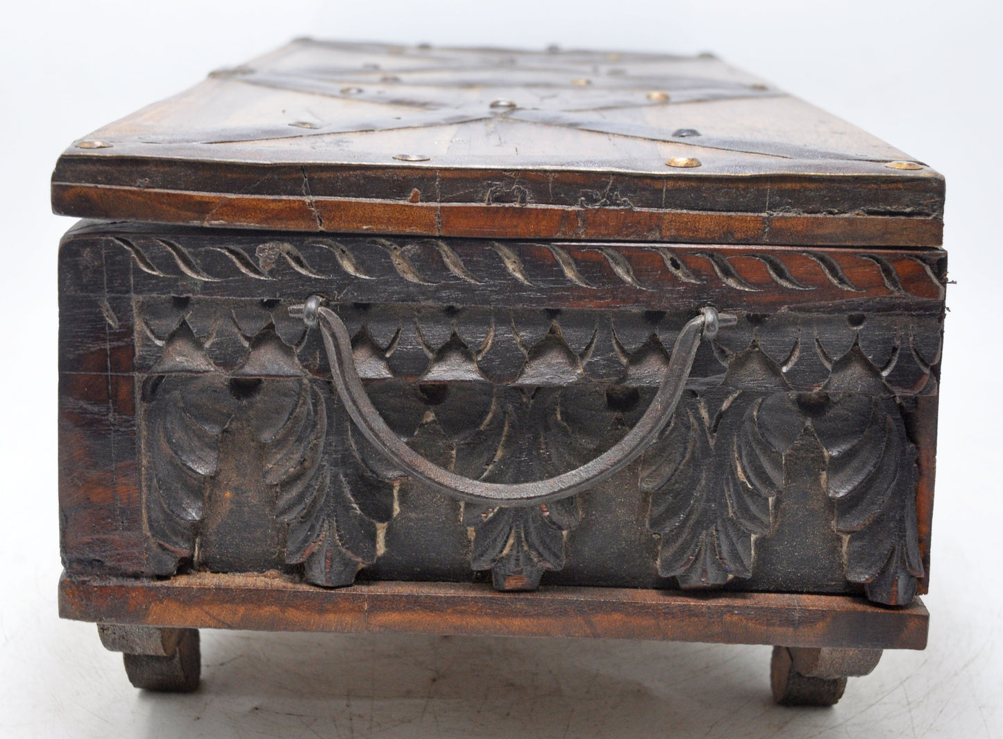 Antique Wooden Fine Carved Storage Treausre Chest Box Original Old