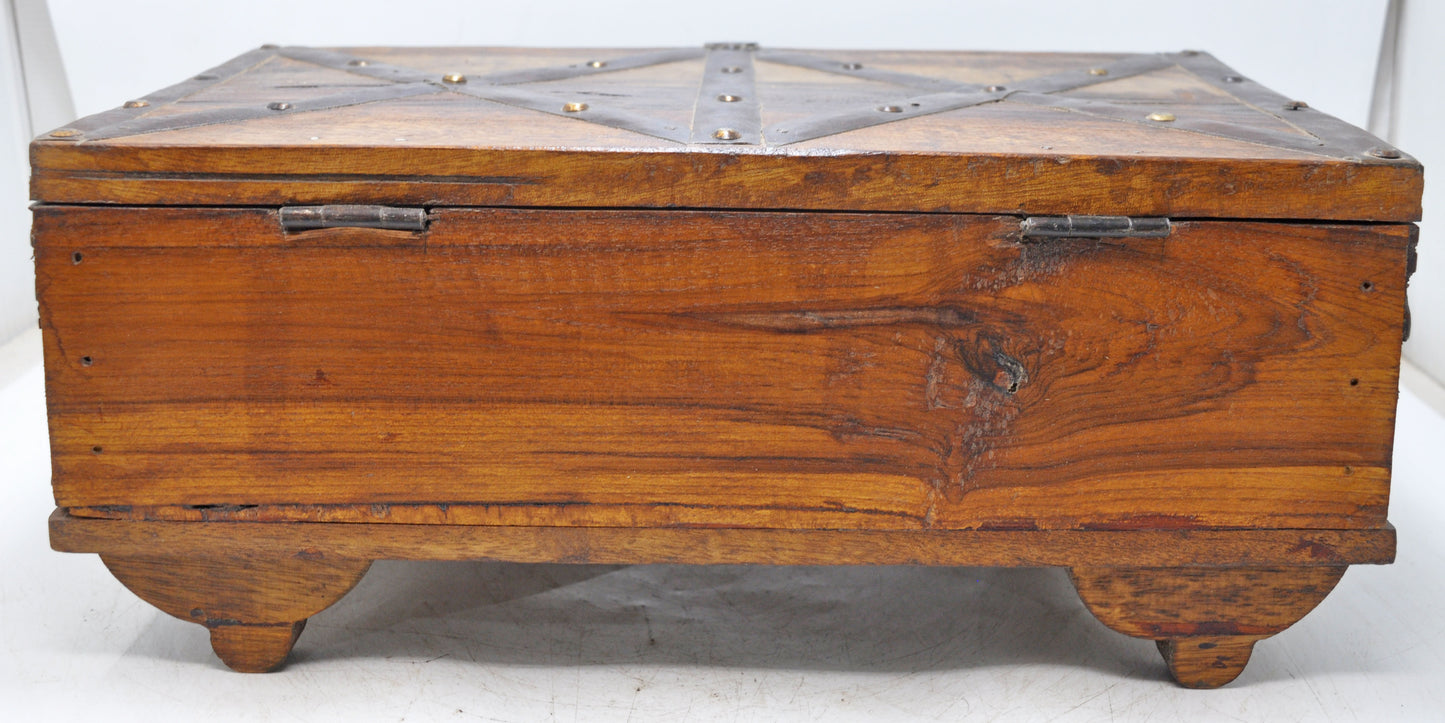 Antique Wooden Fine Carved Storage Treausre Chest Box Original Old