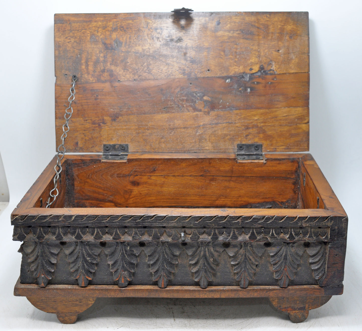 Antique Wooden Fine Carved Storage Treausre Chest Box Original Old