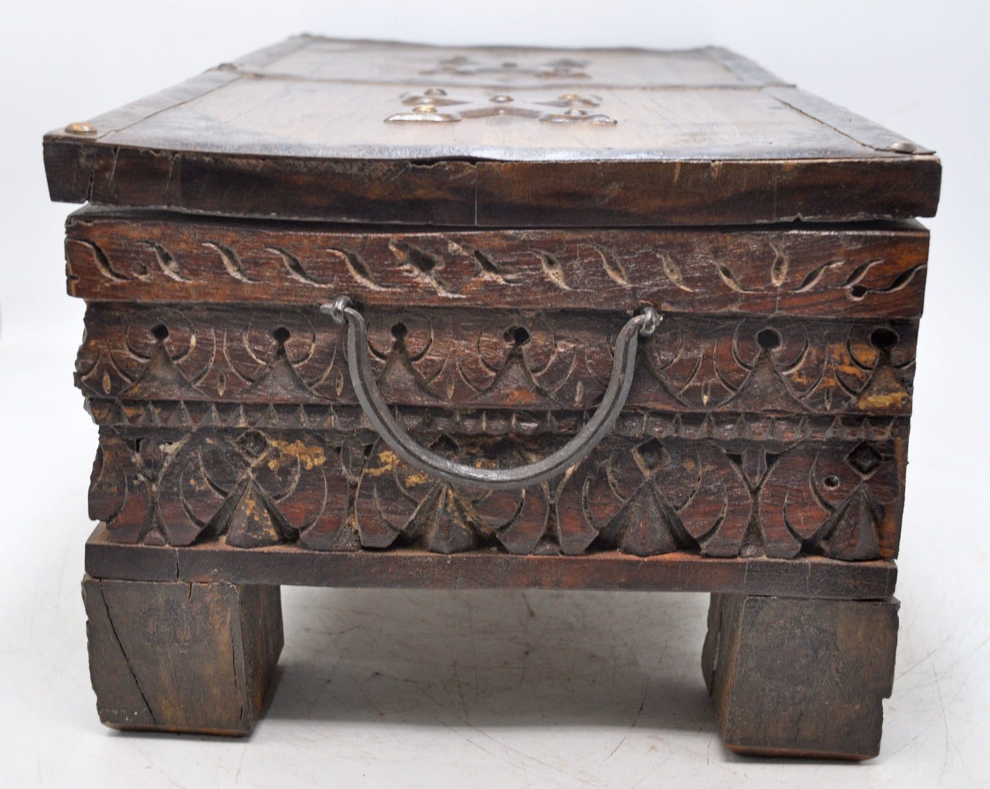 Antique Wooden Fine Carved Storage Treausre Chest Box Original Old