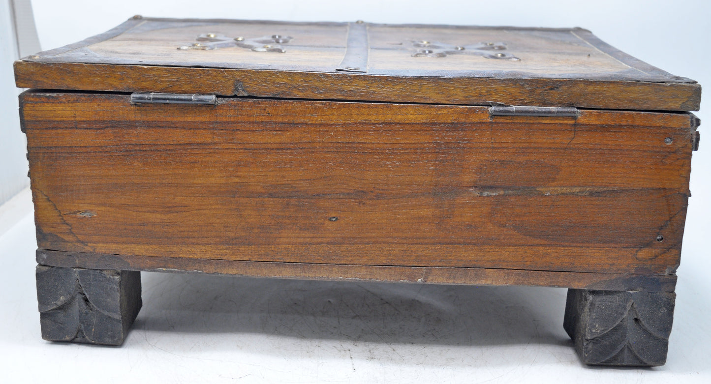 Antique Wooden Fine Carved Storage Treausre Chest Box Original Old