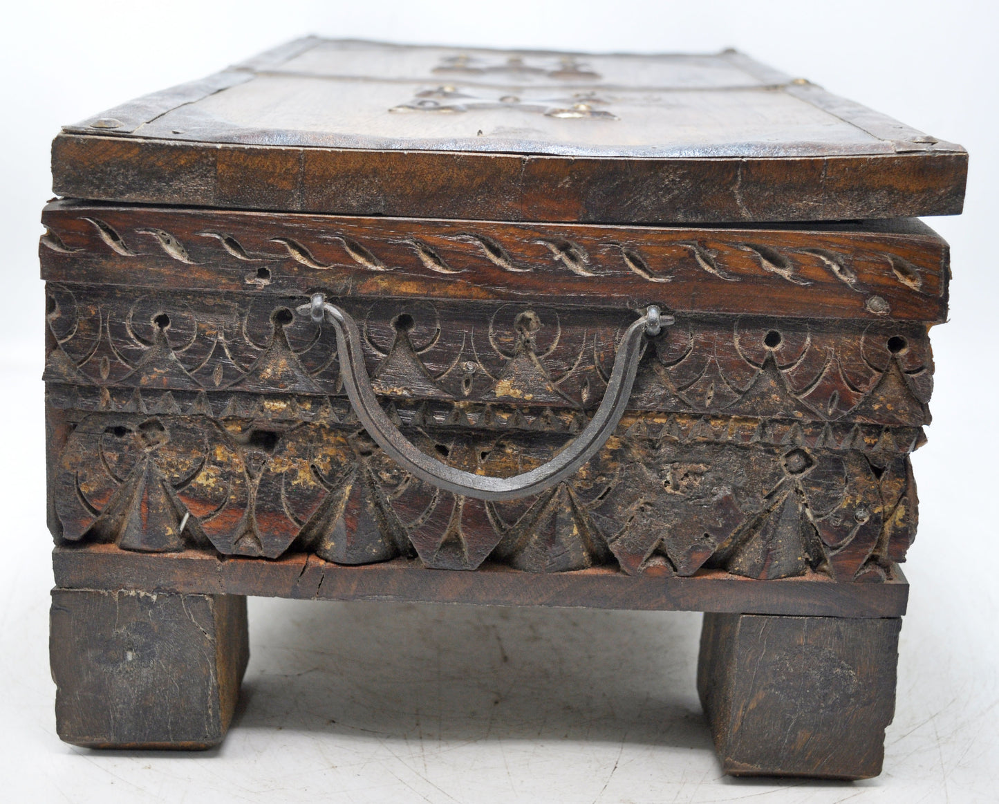 Antique Wooden Fine Carved Storage Treausre Chest Box Original Old