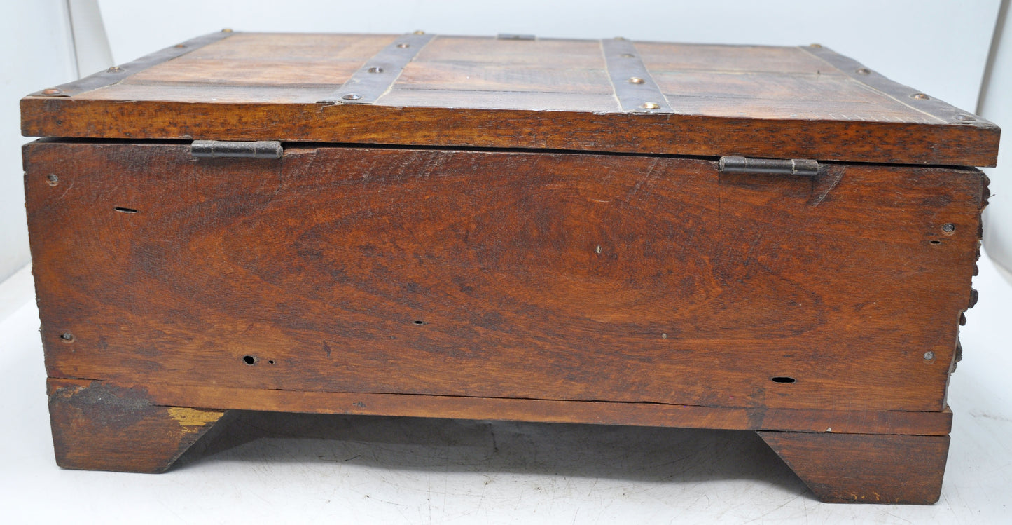 Antique Wooden Fine Carved Storage Treausre Chest Box Original Old