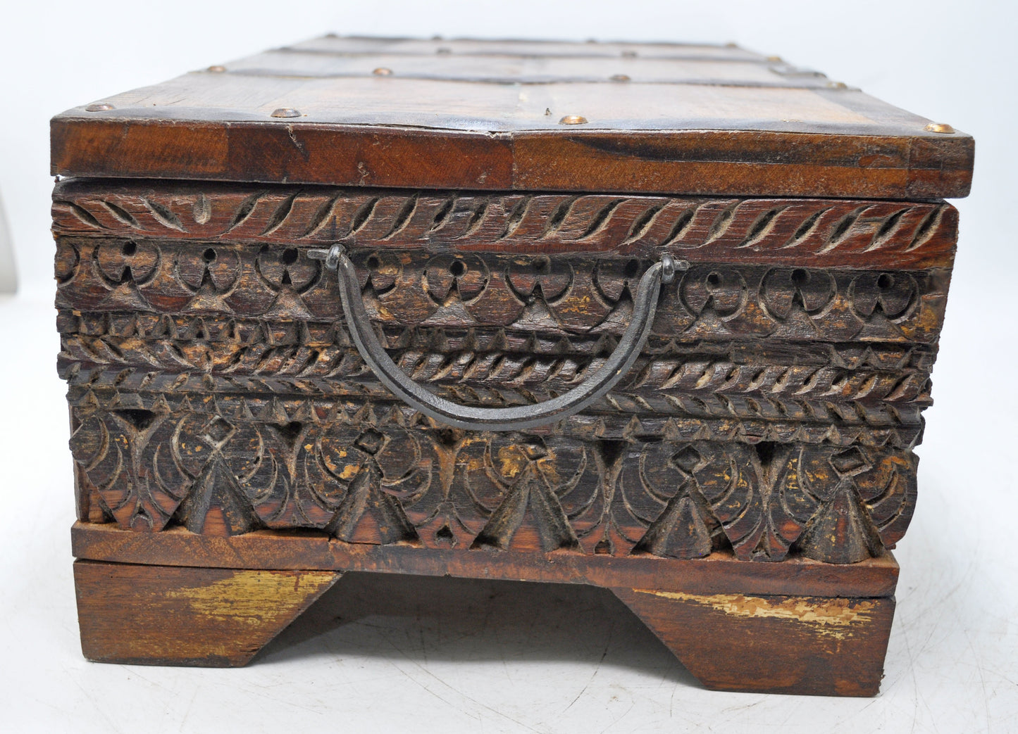 Antique Wooden Fine Carved Storage Treausre Chest Box Original Old