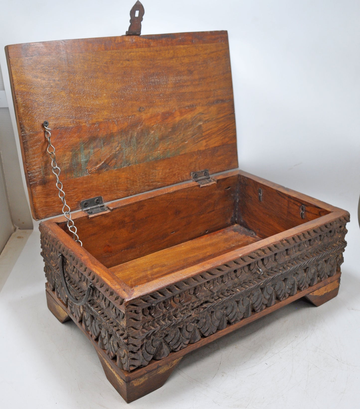 Antique Wooden Fine Carved Storage Treausre Chest Box Original Old