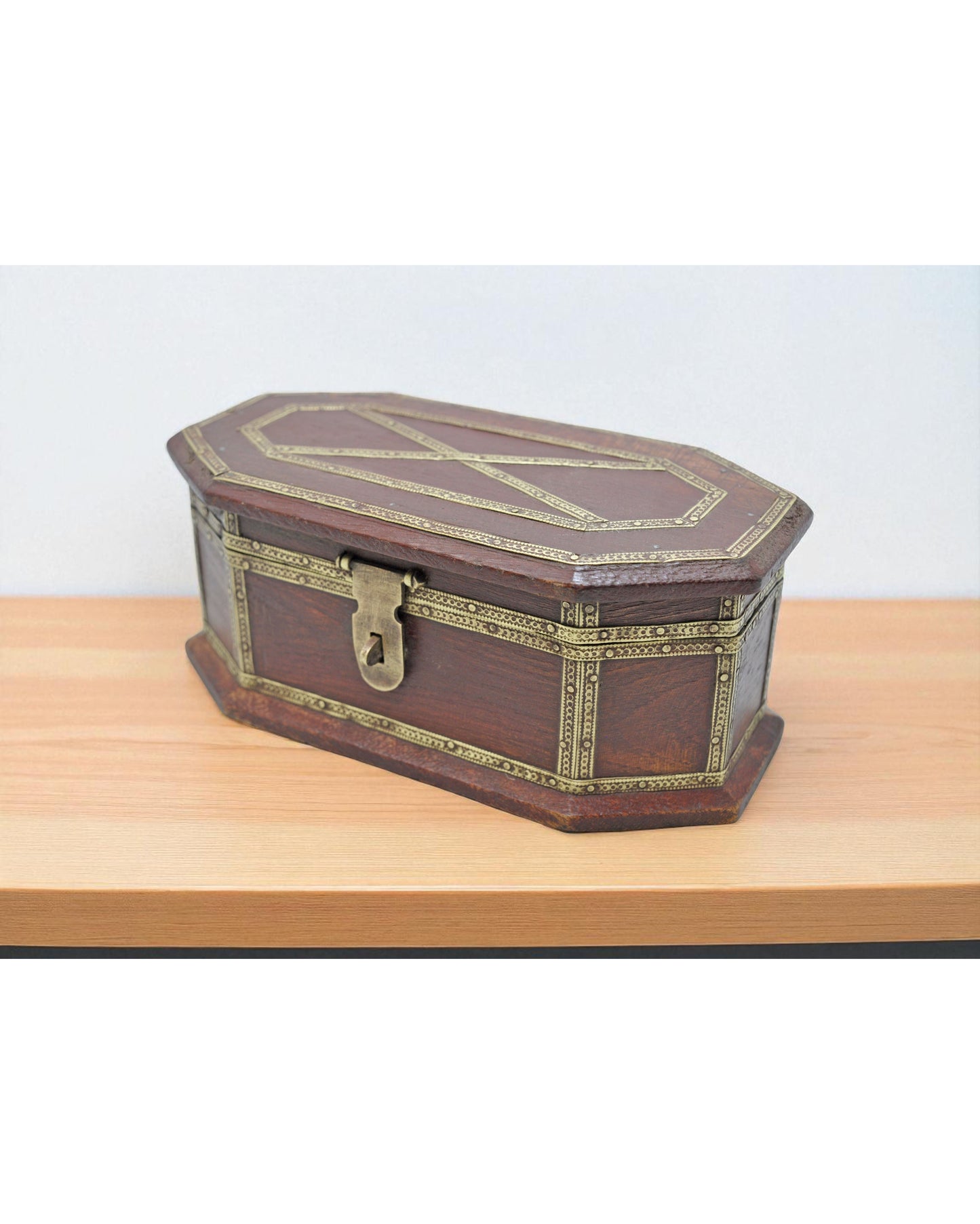 Vintage Wooden Small Storage Box Original Old Hand Crafted Brass Fitted