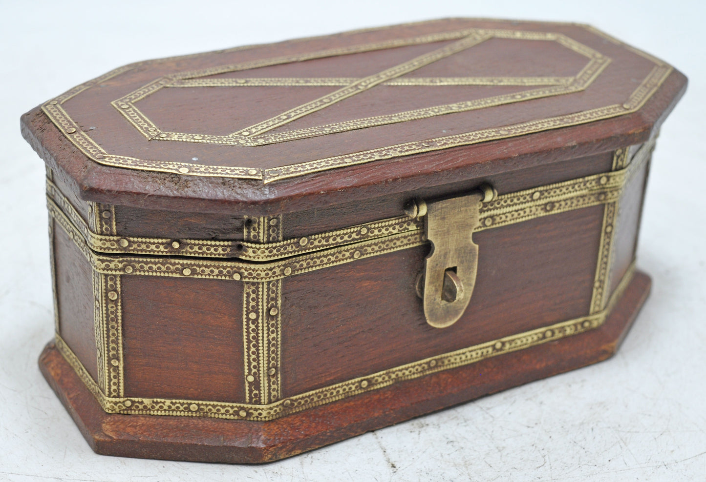 Vintage Wooden Small Storage Box Original Old Hand Crafted Brass Fitted